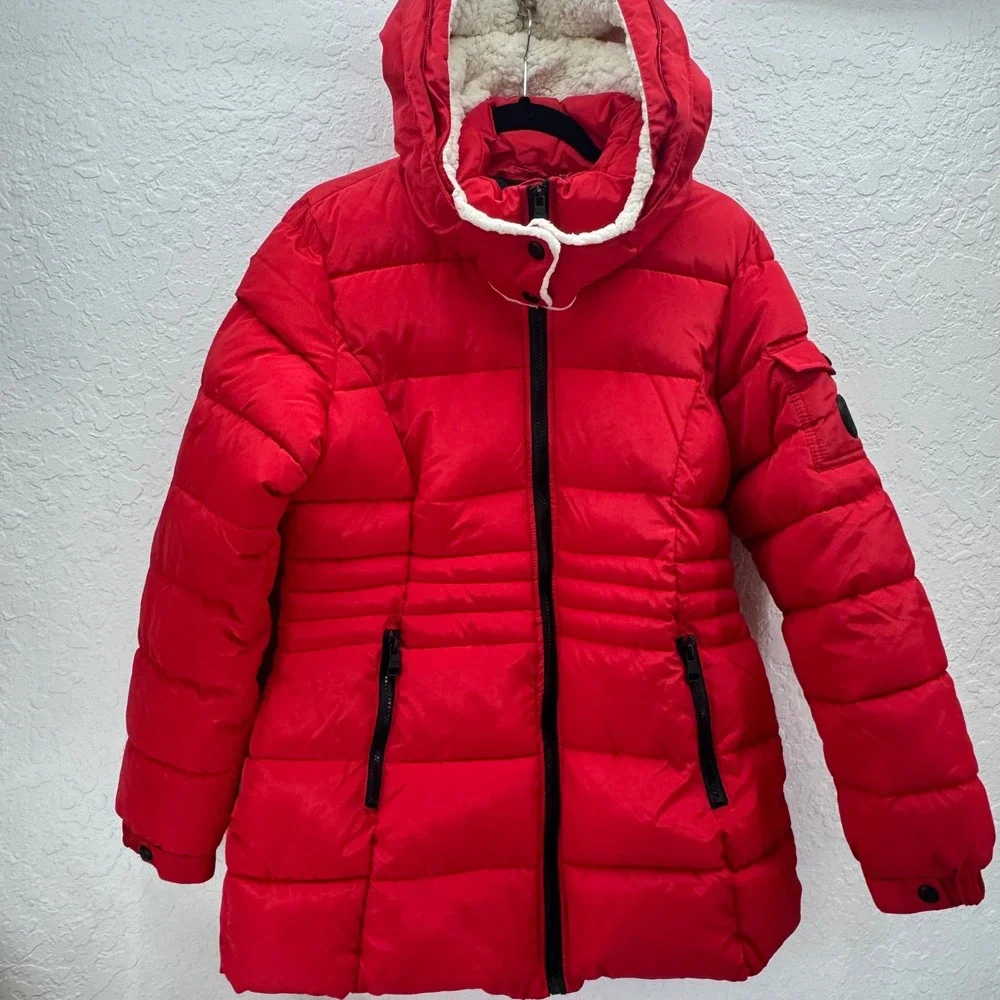 Madden Girl Kids Red‎ Puffer Coat Sherpa Lined Hood Winter Jacket Size M